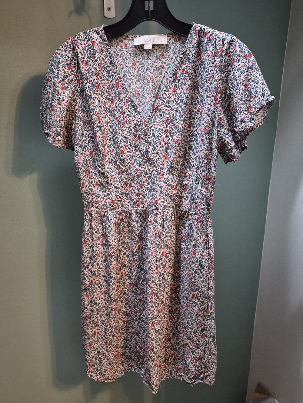 LOFT Floral V-Neck Short Dress in Blue, White, and Pink
